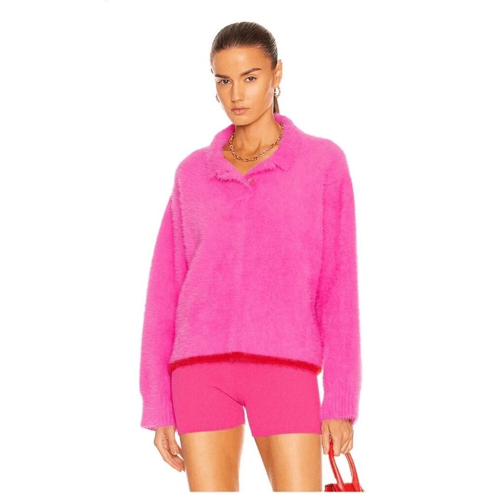 Jacquemus Pink Fuzzy Knit Le Papier Neve Polo Sweater Women's Size 38 Medium